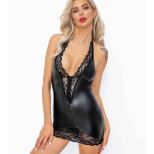 F283 Mini-robe en Powerwetlook avec dos échancré