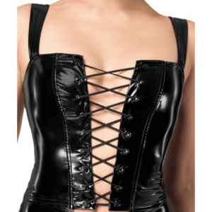 F379 Dominae Corset Top en PVC lacé sur l'avant