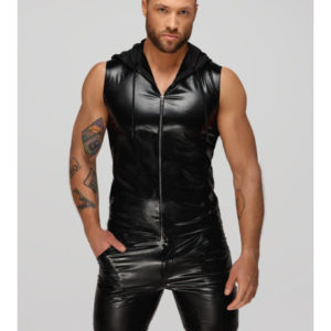 H066 Top zippé sans manches à capuche transparente