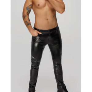 H067 Pantalon long en wetlook serpent avec poches